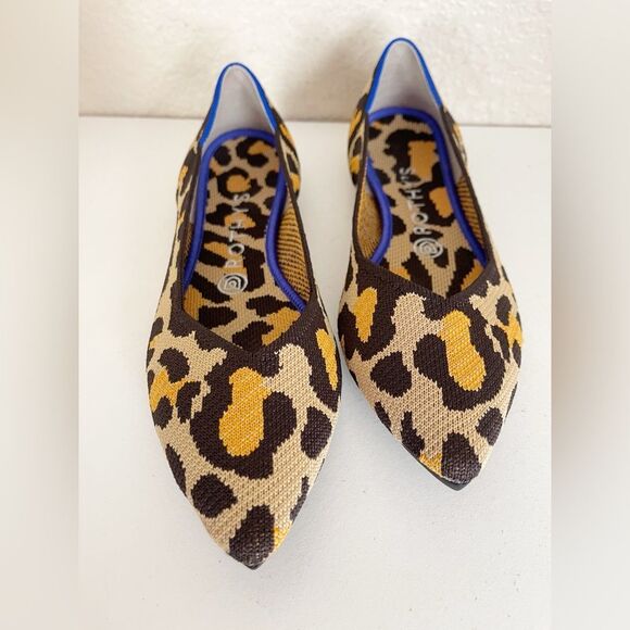 Rothy's The Point Big Cat Leopard Printed Fabric Pointy Toe Ballet Flats 9 - Picture 4 of 11